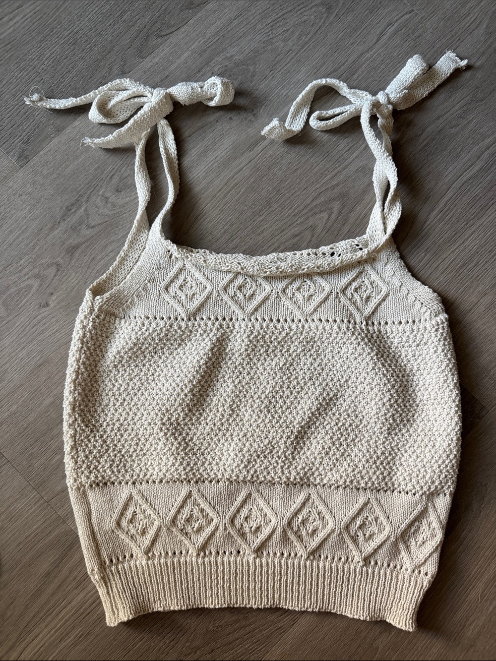 Womens Cream Knit Tie-Shoulder Tank Top